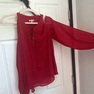 Women's Red Lace-Up Blouse
